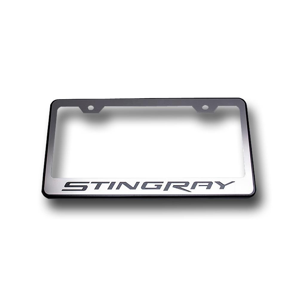 Corvette License Plate Frame - Chrome w/Stainless Steel Overlay & Carbon Fiber 