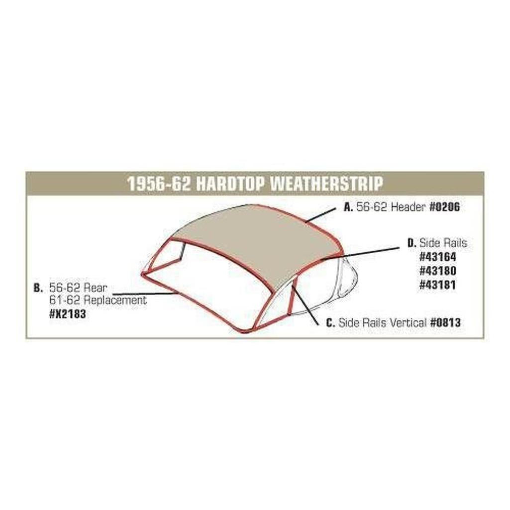 Corvette Weatherstrip. Hardtop Side Rail Horizontal LH: 1956-1962