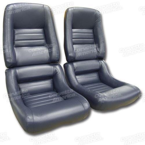 Corvette Mounted Leather Seat Covers. Dark Blue 100%-Leather 4-Bolster: 1982
