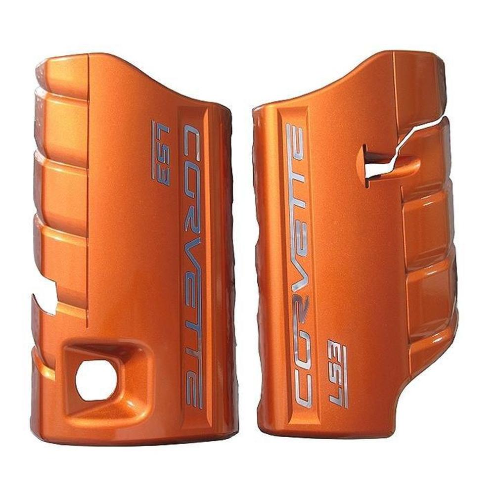 Corvette Fuel Rail Covers - 6 Speed Manual/Dry Sump - Custom Painted with Colored Lettering : 2008-2013 C6 LS3 Grand Sport