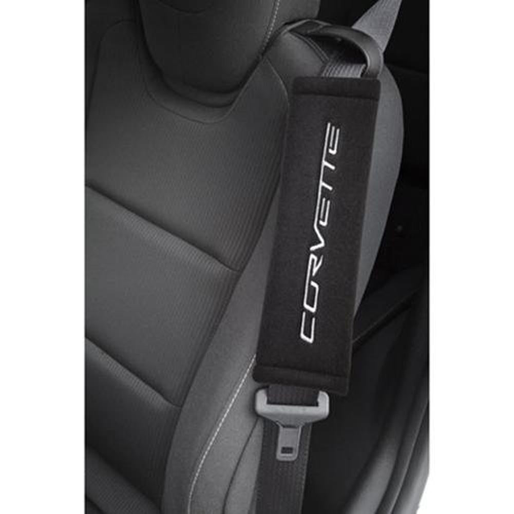 Corvette Black Embroidered Seatbelt Harness Pads : C6 2005-2013