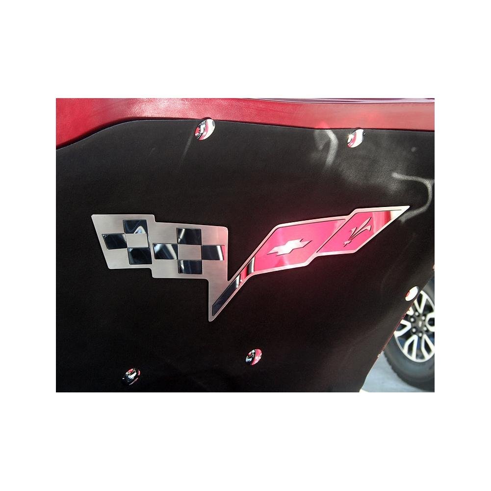Corvette Hood Panel Badge - Crossed Flags for Factory Hood Pad - Polished/Brushed Stainless Steel : 2005-2013 C6 & Z06