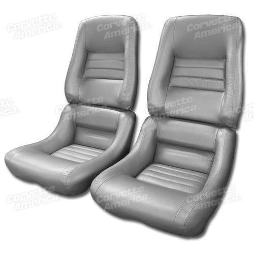 Corvette Mounted Leather Seat Covers. Silver 100%-Leather 4-Bolster: 1981