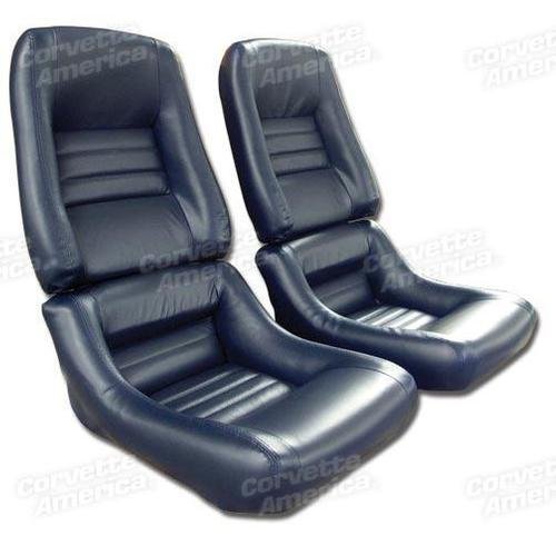 Corvette Mounted Leather Seat Covers. Dk Blue Lthr/Vnyl Original 4-Bolstr: 1982