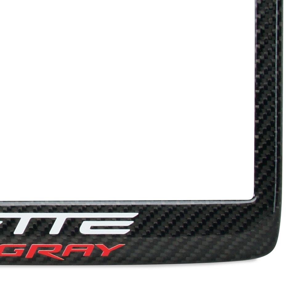 Corvette License Plate Frame - Carbon Fiber Red Lettering: C7 Stingray