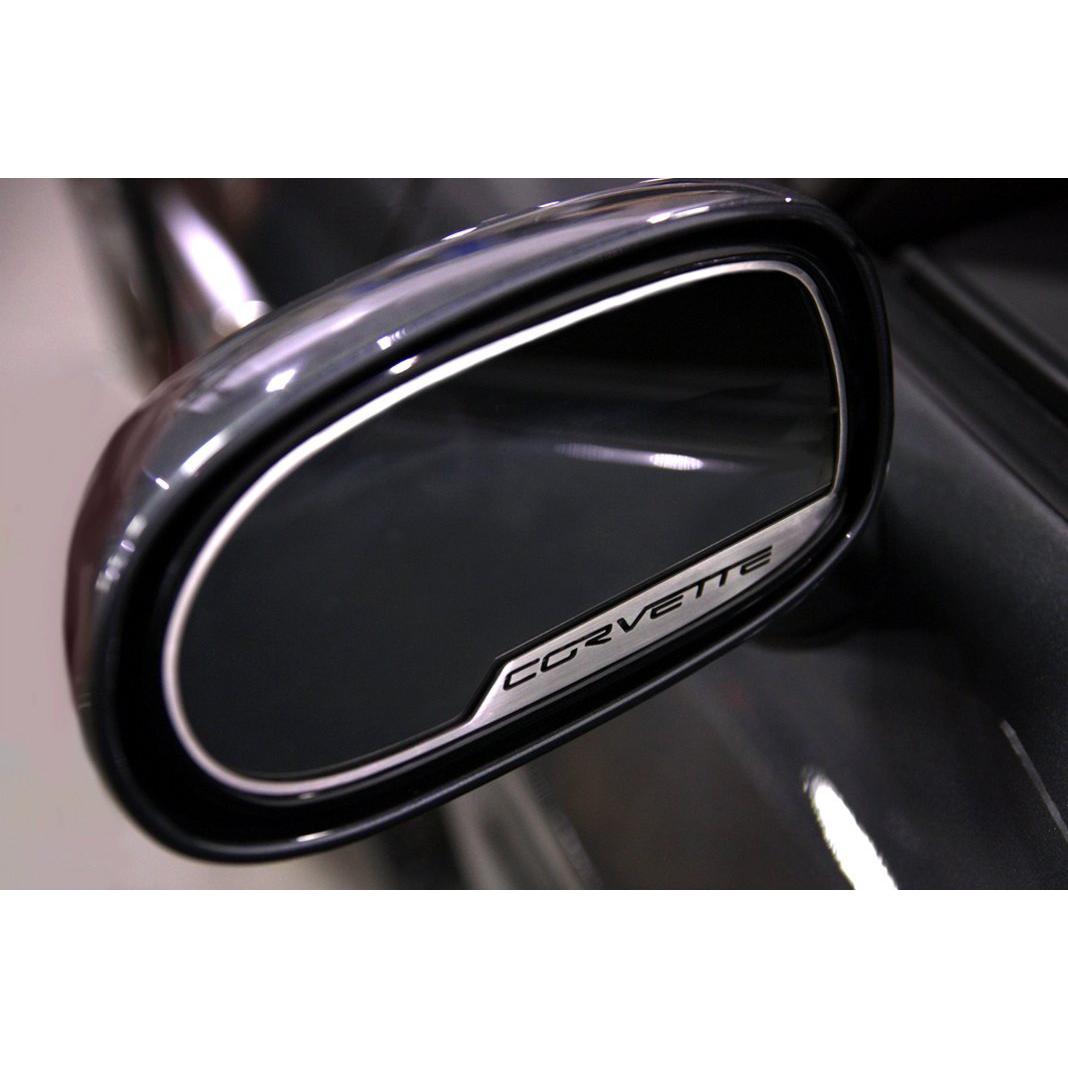 Corvette Sideview Mirror Trim Pair Stainless Steel (NO Auto Dim Rearview) : 2005-2013 C6, Z06, ZR1 & Grand Sport