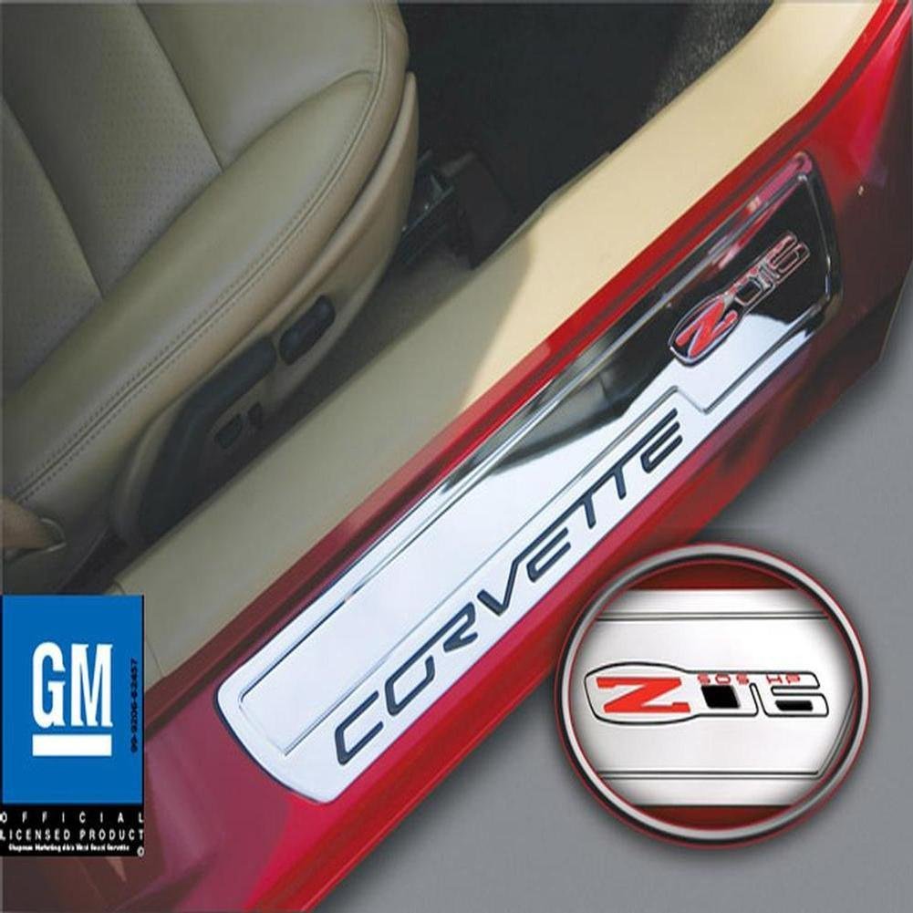 Corvette Door Sill Plates - Billet Chrome with Z06 505HP Logo : 2006-2013 Z06