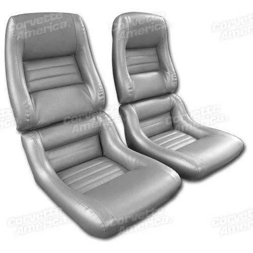 Corvette Mounted Leather Seat Covers. Silver Lthr/Vnyl Original 2-Bolster: 1981