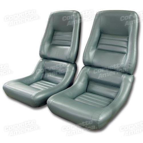 Corvette Mounted Leather Seat Covers. Silvergreen 100%-Leather 4-Bolster: 1982