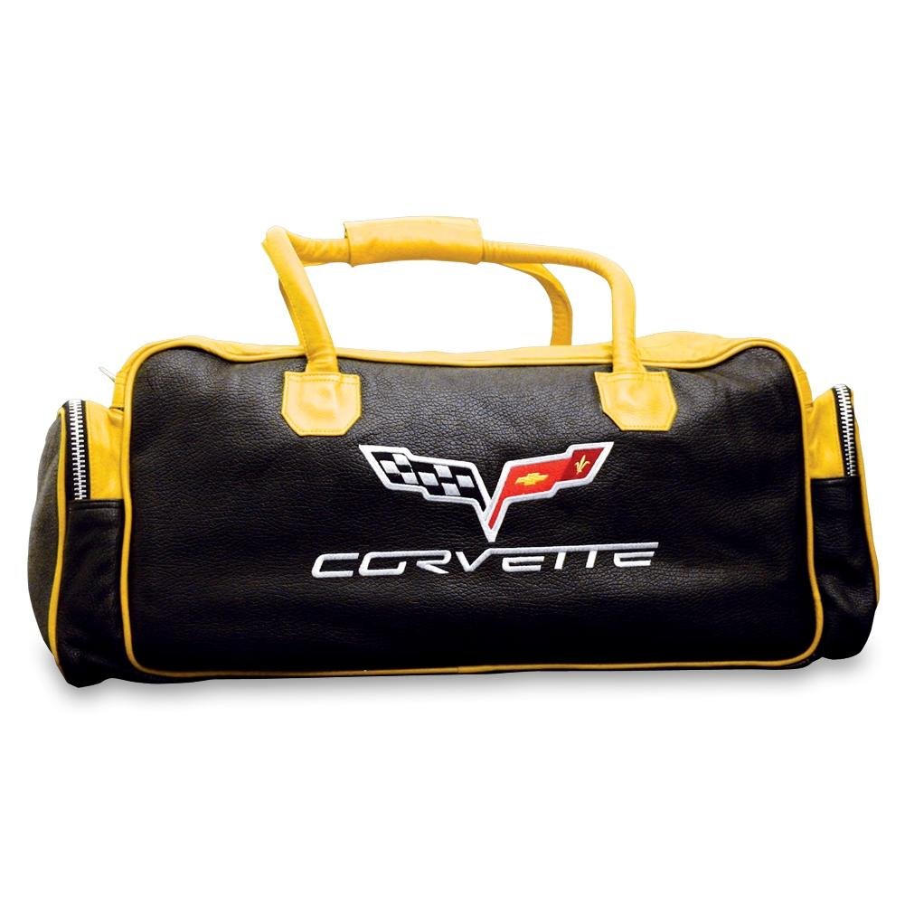 Corvette Duffel Bag Leather with C6 Logo - Two Tone (Black with Red)