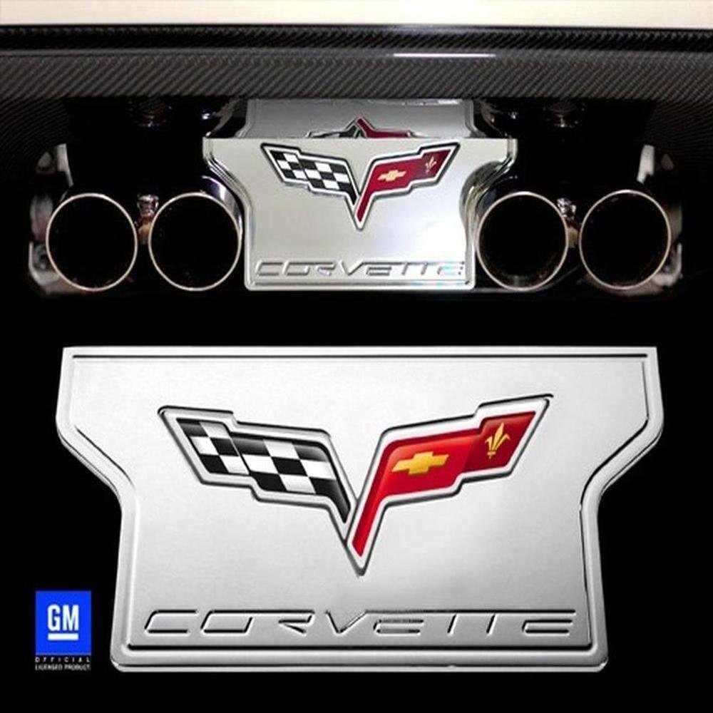 C6 2005-2013 Corvette Exhaust Plate - Billet Chrome with C6 Logo