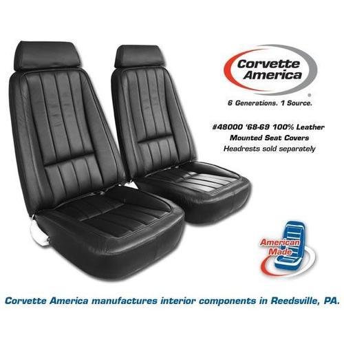 Corvette Mounted Seat Covers. Driver Leather Black with Shoulder Harness: 1970-1975