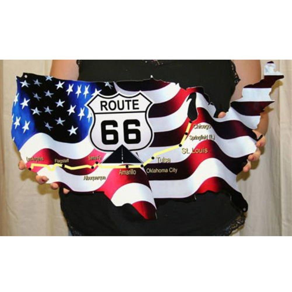 American Flag Route 66 Map Metal Wall Sign - 24