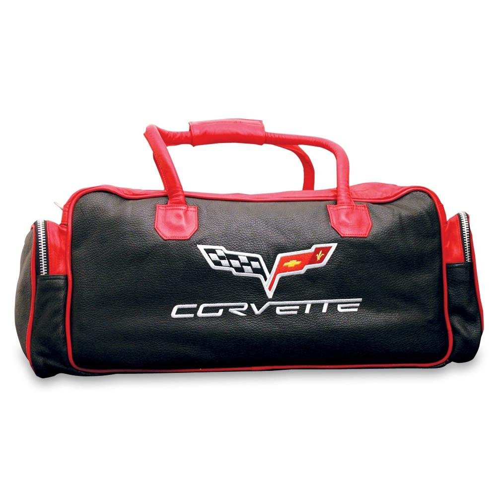 Corvette Duffel Bag Leather with C6 Logo - Two Tone (Black with Red)