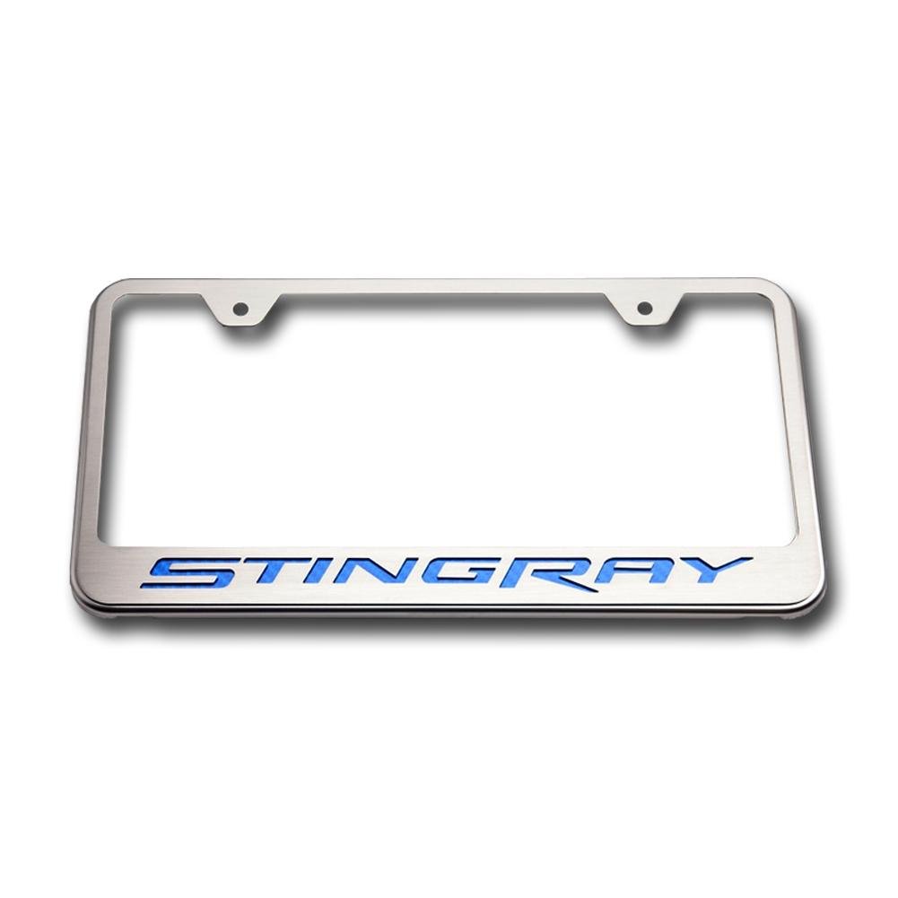 Corvette License Plate Frame - Chrome w/Stainless Steel Overlay & Carbon Fiber 