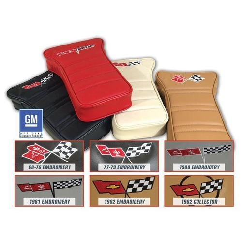 Corvette Center Armrest. Embroidered Dark Orange Leather: 1968