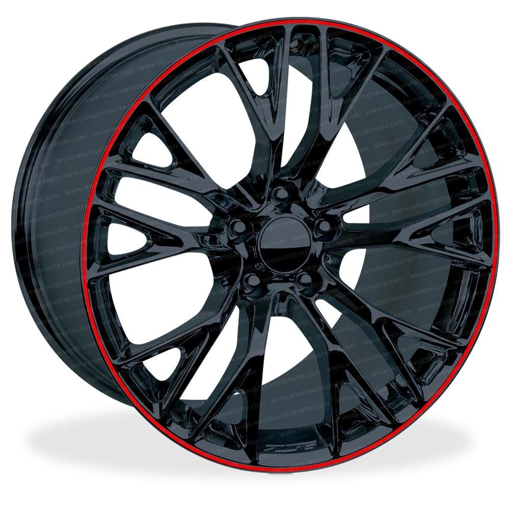 C7 Corvette Z06 Genuine GM Wheels (Set) - Gloss Black w/Red Stripe : 19x10 / 20x12