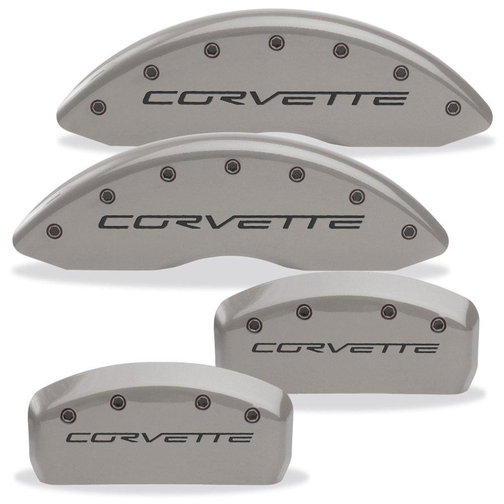 Corvette Brake Caliper Cover Set (4) - Cyber Gray with Black Bolts and Script : 2005-2013 C6 only