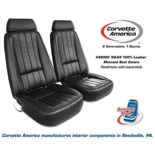 Corvette Mounted Seat Covers. 100% Leather with Headrest Bracket 68 Early: 1968