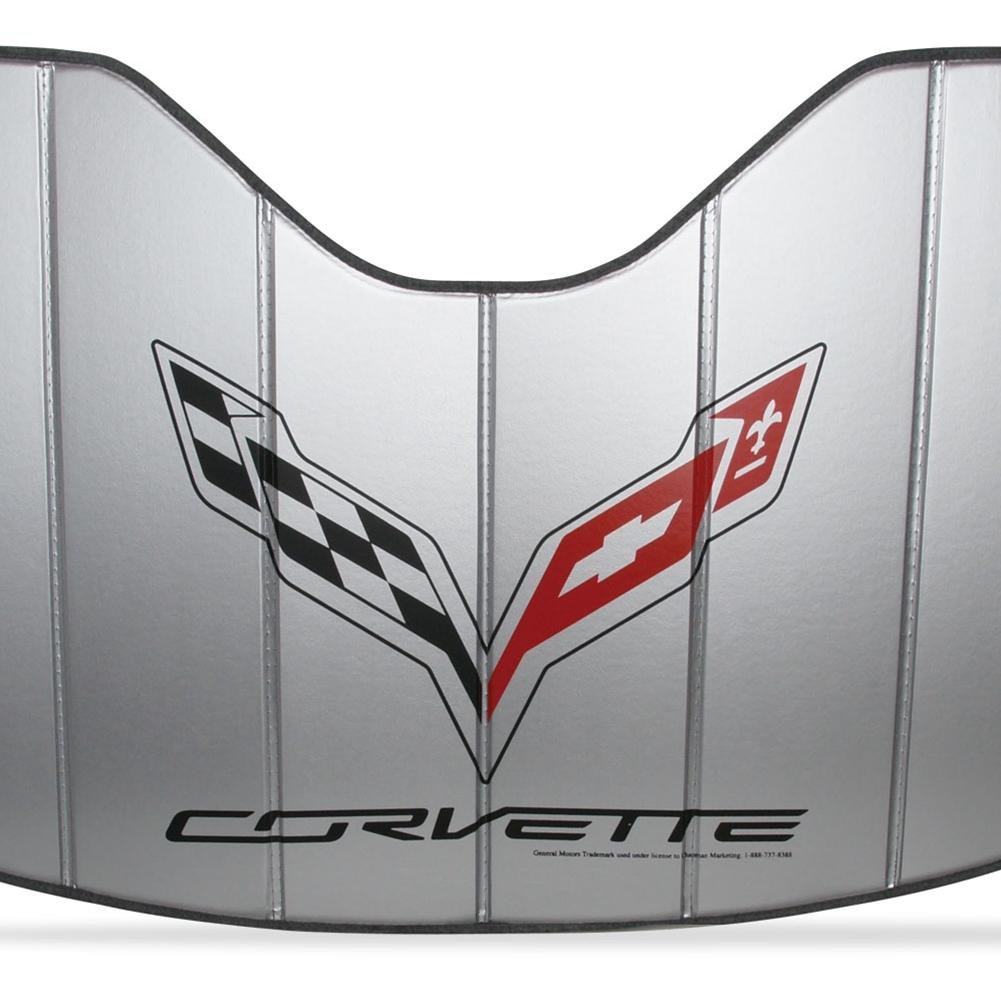 Corvette Logo Accordion Style Sunshade - Insulated Silver : C7 Stingray, Z51, Z06, Grand Sport