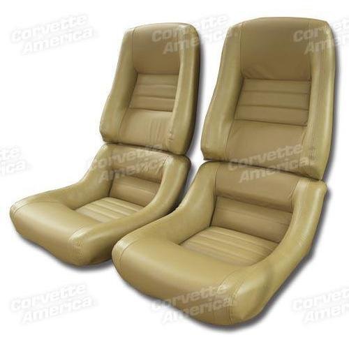 Corvette Mounted Leather Seat Covers. Camel Lthr/Vnyl Original 4-Bolster: 1981-1982