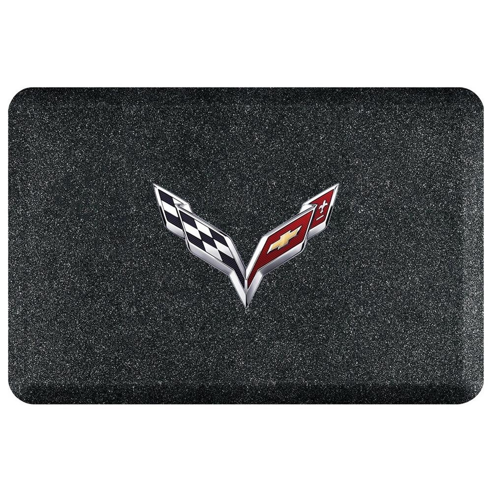 Corvette Premium Garage Floor Mat with Crossed Flags Logo - 32"x 20" - Mosaic Onyx : C7 Stingray