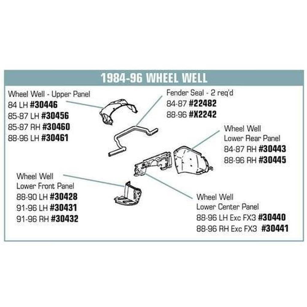 Corvette Wheelhouse Panel. LH Front Lower: 1988-1990