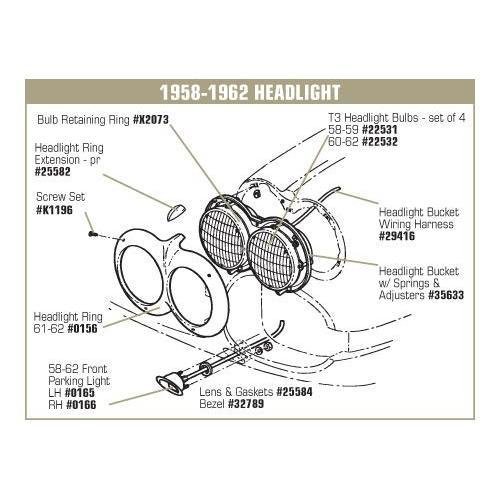Corvette Headlight Ring Bracket Mount Kit.: 1958-1962