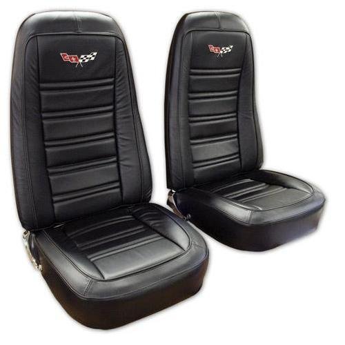 Corvette Embroidered Leather Seat Covers. Black Leather/Vinyl Original: 1976-1978