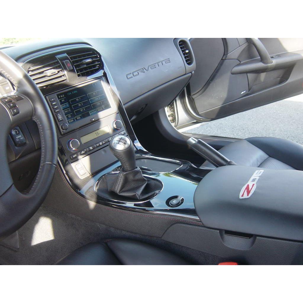 Corvette Carbon Fiber Center Console with Leather Trim : 2005-2007 C6