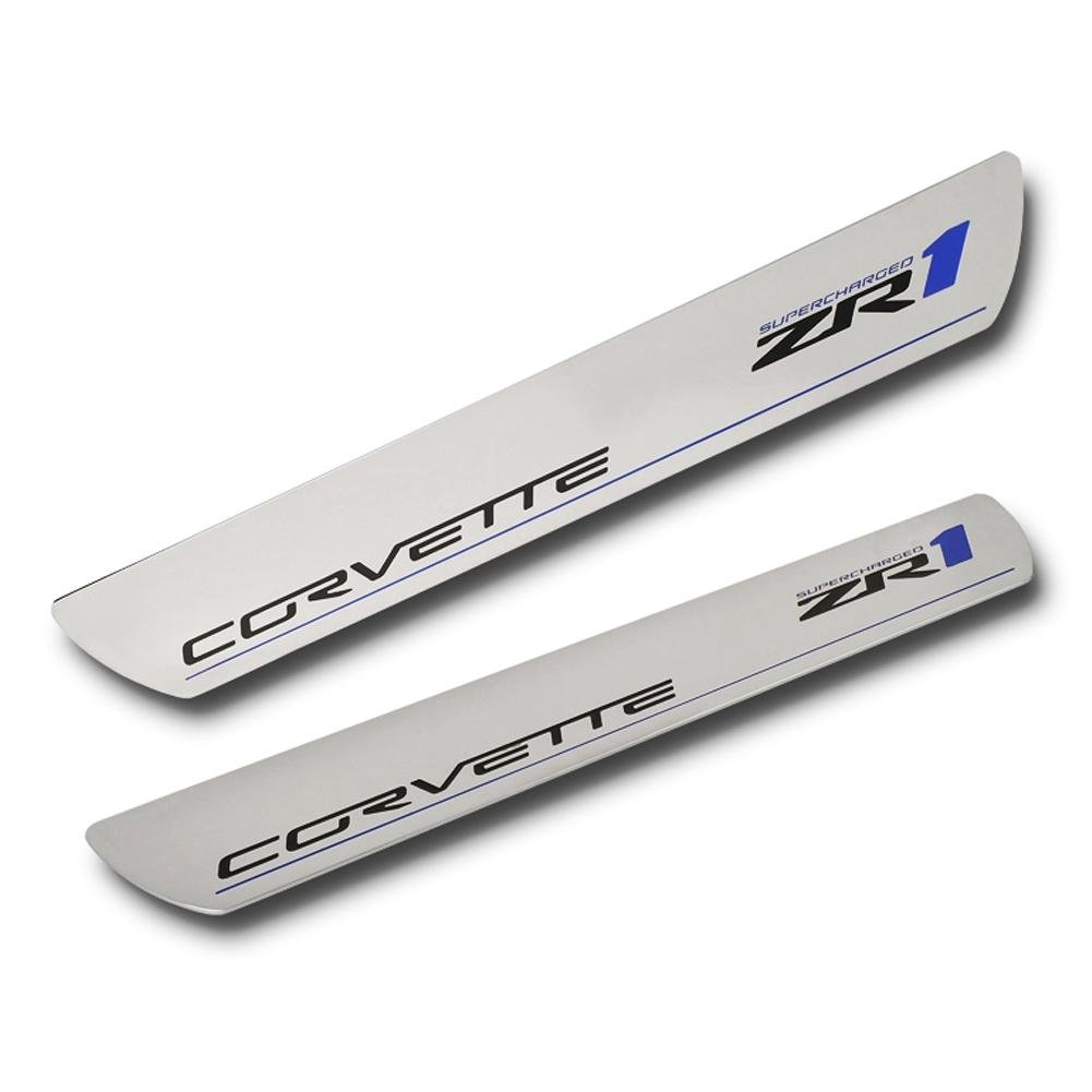 Corvette Door Sill Plates - Billet Chrome with ZR1 Logo : 2009-2013