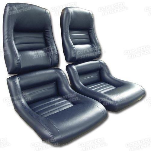 Corvette Mounted Leather Seat Covers. Dk Blue Lthr/Vnyl Original 2-Bolstr: 1982