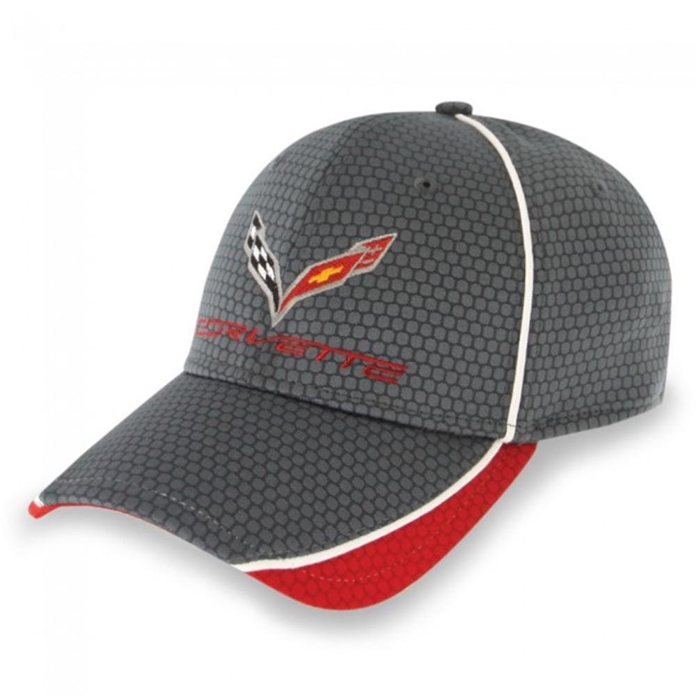 Corvette Hex Pattern Hat/Cap - Graphite/Red : C7 Stingray