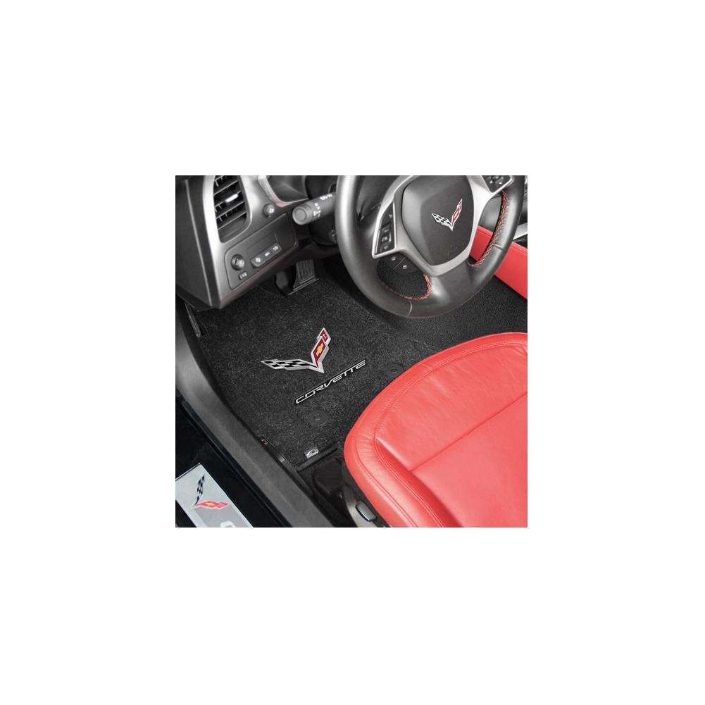 C7 Corvette Stingray Floor Mats - Lloyds Mats with C7 Crossed Flags & Corvette Script : Greystone