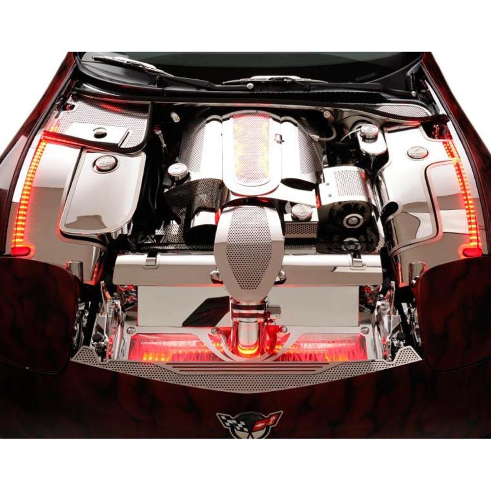 Corvette Inner Fender EXTENDED Accent Plates 2 Pc. (Set) - Polished Stainless Steel : 1997-2004 C5 & Z06