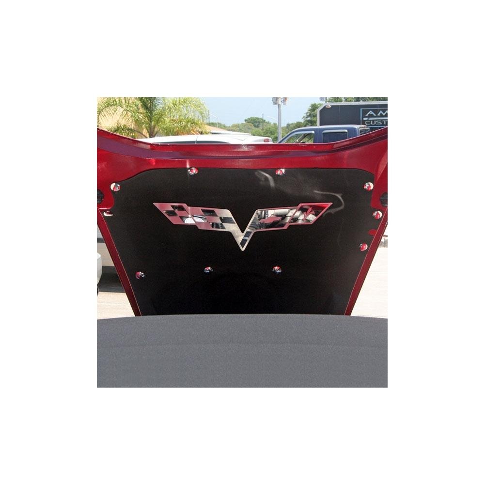 Corvette Hood Panel Badge - Crossed Flags for Factory Hood Pad - Polished/Brushed Stainless Steel : 2005-2013 C6 & Z06