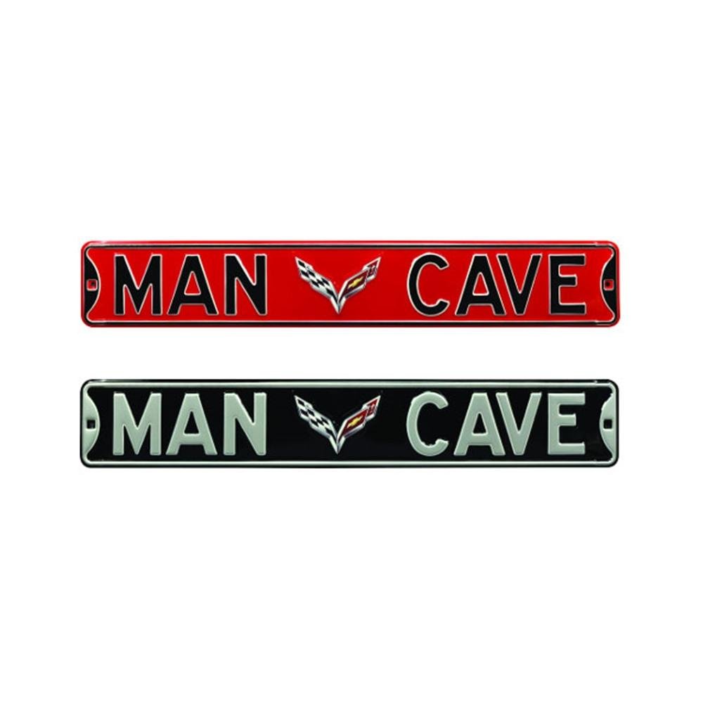 Corvette Crossed-Flag Emblem Man Cave - Metal Sign : C7 Stingray