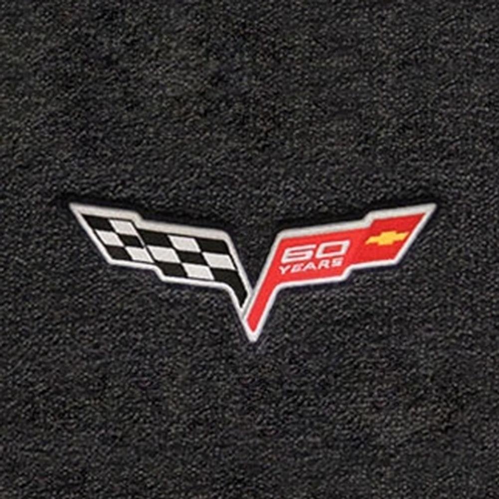 Corvette Lloyd Ultimat Floor Mats - 60th Anniversary in Cross Flags : Late 2013 C6, Z06, Grand Sport & ZR1- Ebony - Set of 2