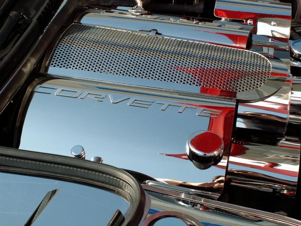Corvette Fuel Rail Covers - Polished Stainless Steel with Brushed Letters : 1999-2004 C5 & Z06