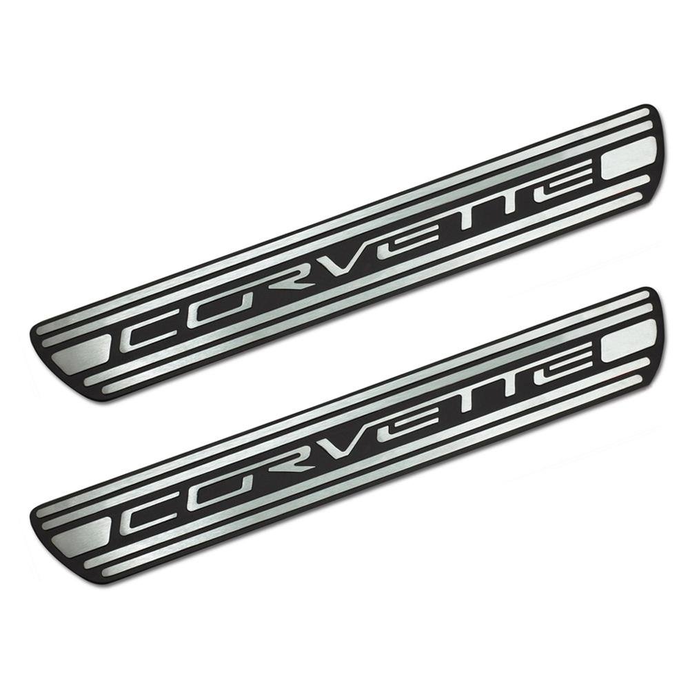 Corvette Door Sill Plates - Two-Tone Billet Aluminum with Corvette Script : 2005-2013 C6