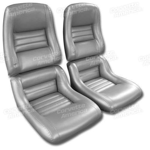 Corvette Mounted Leather Like Seat Covers. Silver 2-Bolster: 1981