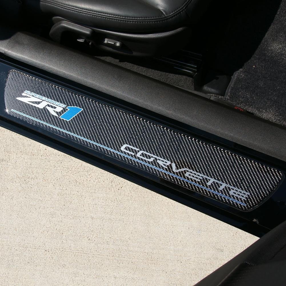 Corvette Door Sill Plates - Carbon Fiber with ZR1 Logo 2009-2013