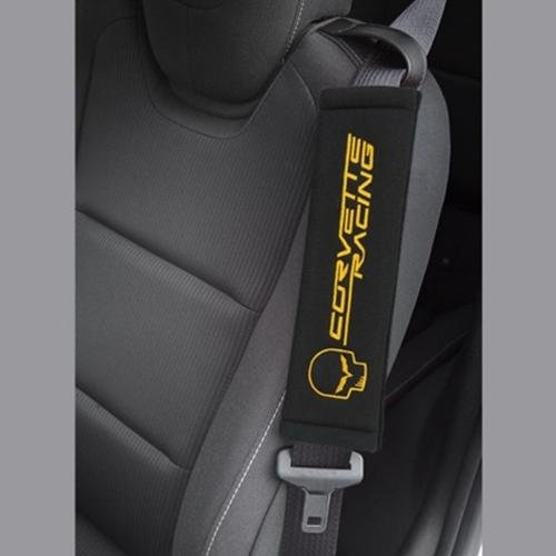 Corvette Seatbelt Harness Pads (Set) - Black with Yellow Corvette Racing Jake Logo : 2005-2013 C6