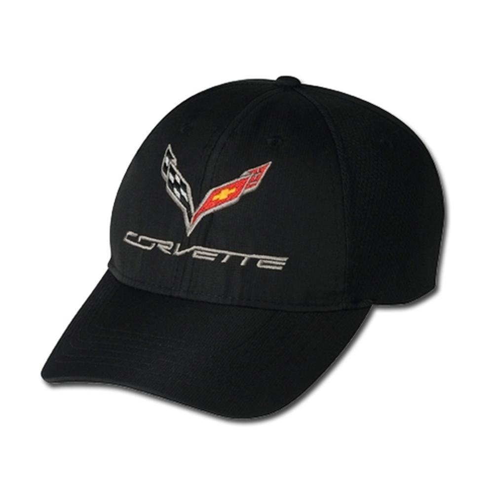 C7 Corvette Logo Micro Fiber with Micro Athletic Mesh Back Cap: Black
