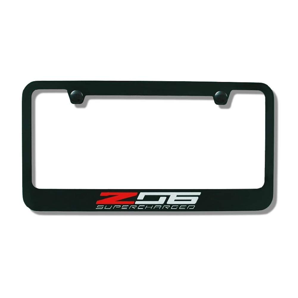 C7 Corvette Stingray Black License Plate Frame w/Z06 Supercharged Script