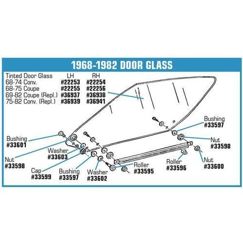 Corvette Door Glass. Tinted Convertible Only RH Replacement: 1974-75