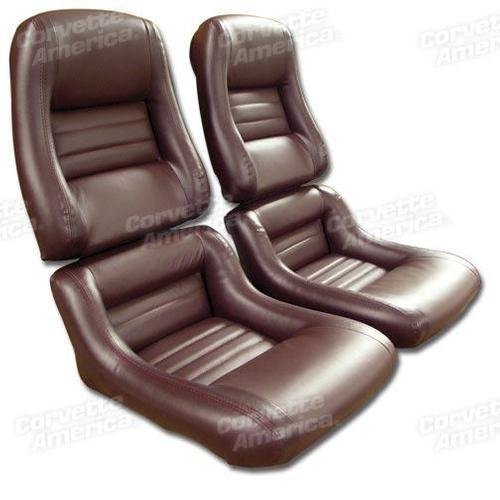 Corvette Mounted Leather Seat Covers. Claret Lthr/Vnyl Original 2-Bolster: 1980