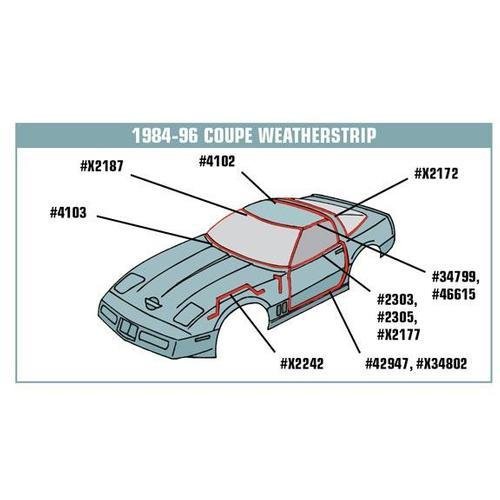 Corvette Weatherstrip Kit. Coupe Body 6 Piece - USA: 1984-1989