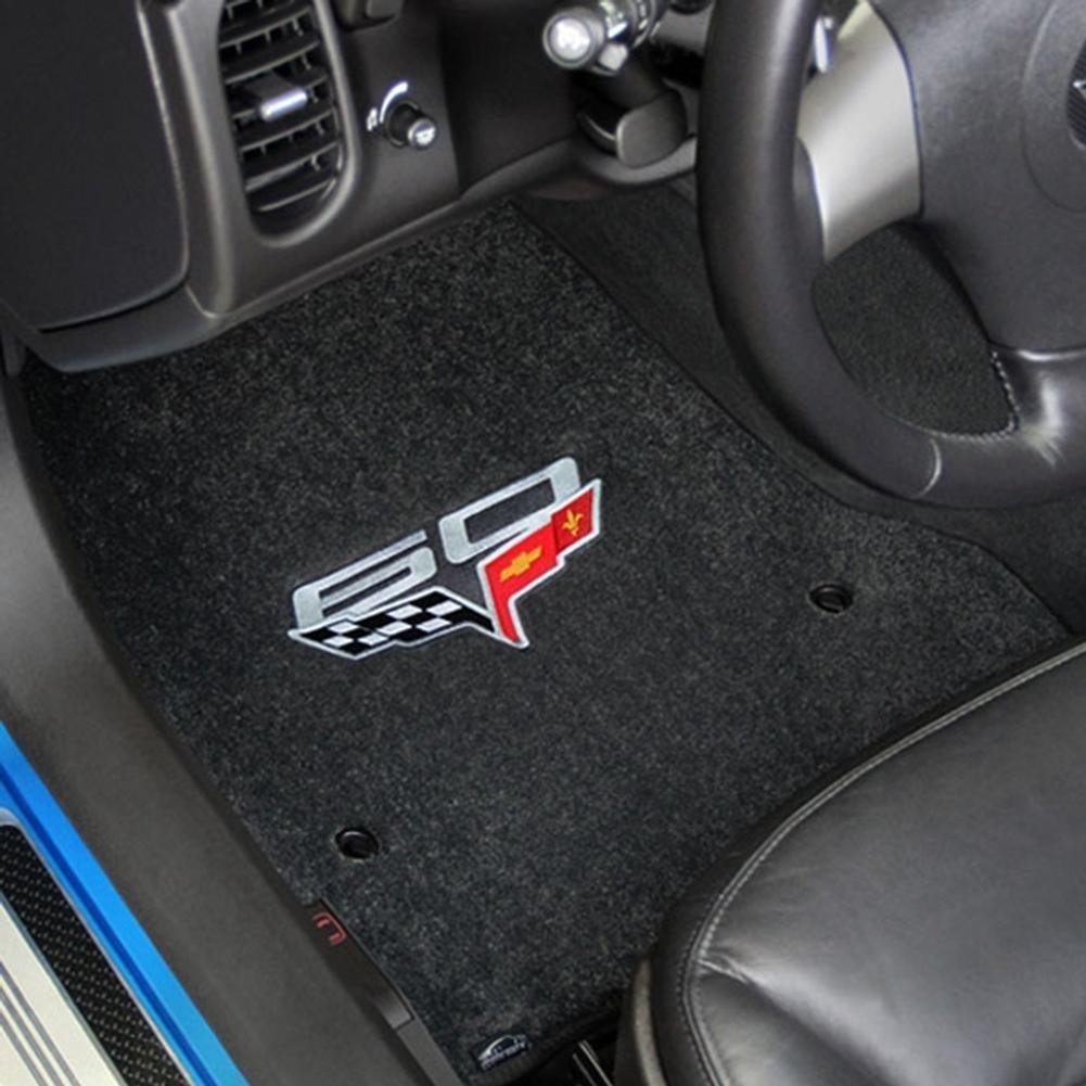 Corvette Lloyd Velourtex Floor Mats - 60th Anniversary above Flags : 2007.5-2013 C6, Z06, Grand Sport & ZR1- Ebony