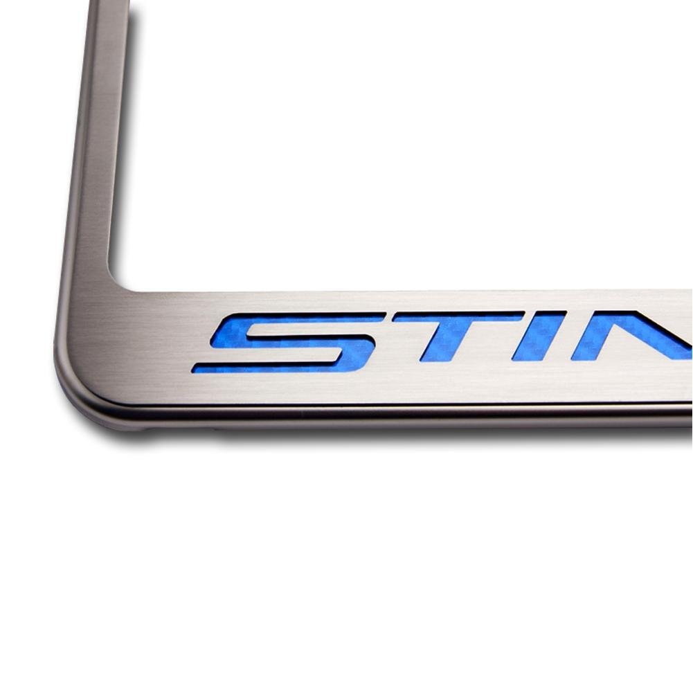 Corvette License Plate Frame - Chrome w/Stainless Steel Overlay & Carbon Fiber "STINGRAY" Script : C7 Stingray